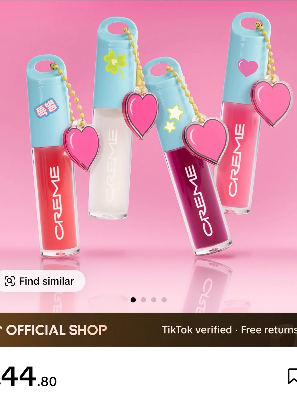 CREME Liquid Lip Gloss Set in Red, White, Fuchsia, Pink